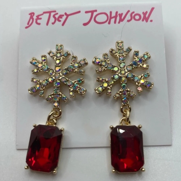 BETSEY JOHNSON Christmas Holiday Snowflake Crystal Earrings & Necklace NEW NWT - Picture 9 of 11